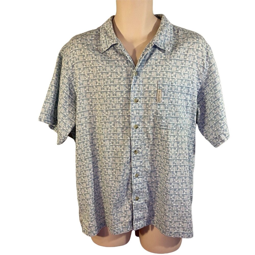 Columbia Men's Button Down Cotton Shirt Size Medium Tropical Print Short Sleeve